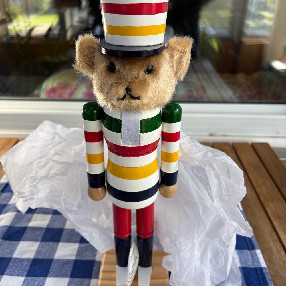 Rare HBC Stripes 14-Inch Bear Nutcracker with tags.